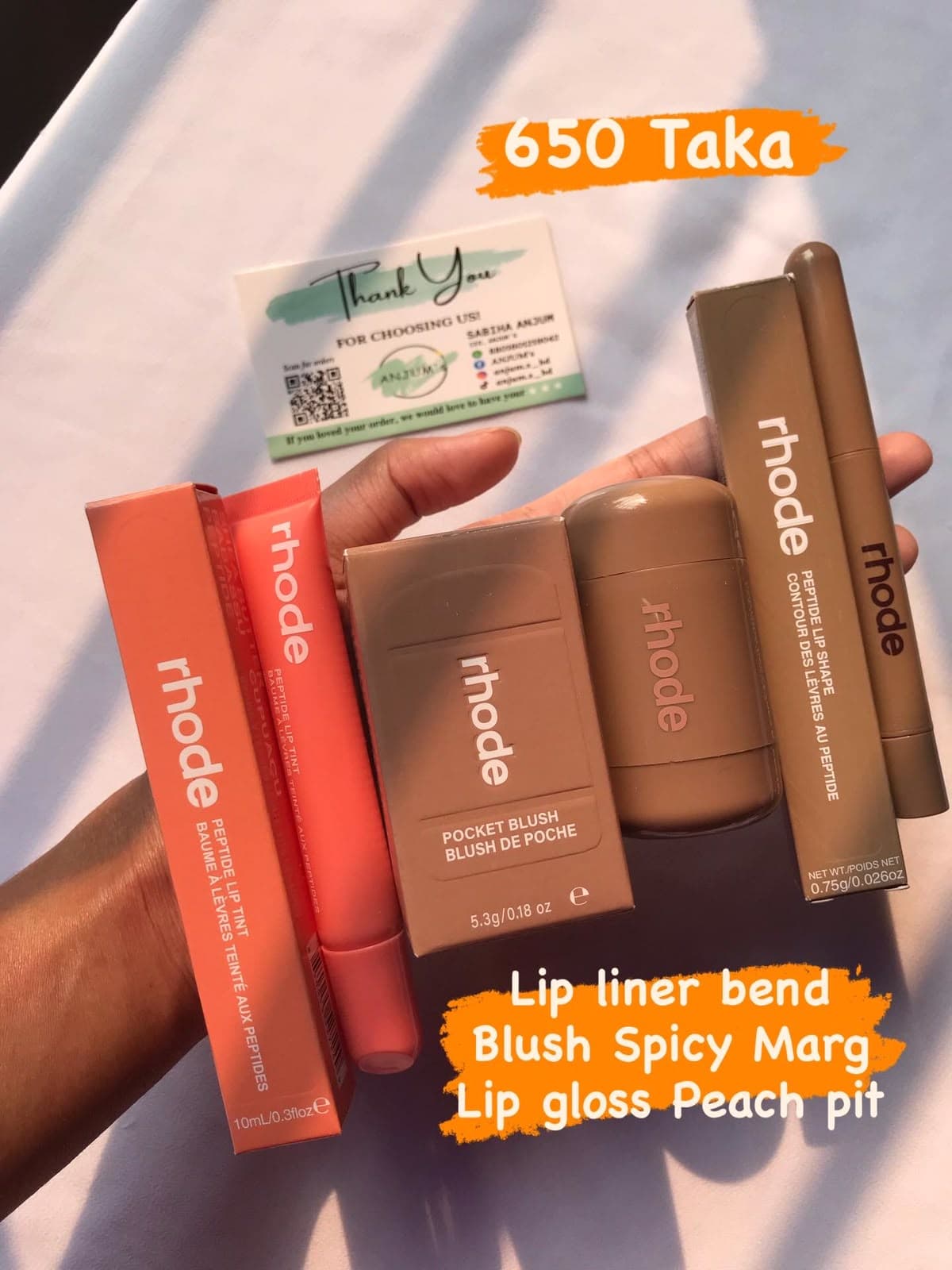 Rhode Peach Pit Lip Tint, Spicy Marg Pocket Blush & Bend Lip Liner Combo